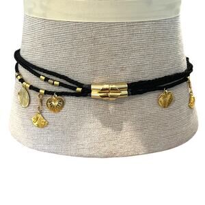 Size XS/S/M Vintage Womens Charm Belt Rope Woven Black Gold Gipsy Maximalism